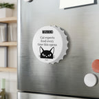 Bottle Opener Fridge Magnet – “WARNING: Cat Expects Food Every Time This Opens” Funny Cat Lover Gift