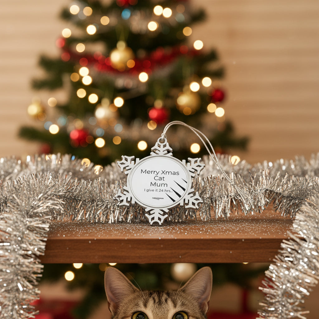 Pewter Snowflake Ornament — “Merry Xmas Cat Mum” Christmas Cat Lover Gift
