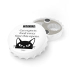 Bottle Opener Fridge Magnet – “WARNING: Cat Expects Food Every Time This Opens” Funny Cat Lover Gift