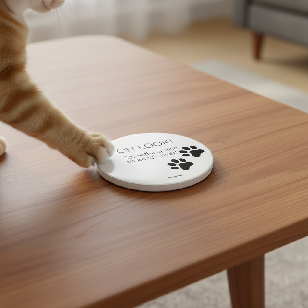 Ceramic Cat Coaster — “Oh Look! Something Else to Knock Over” Funny Paw Print Gift for Cat Lovers / Cat Mums