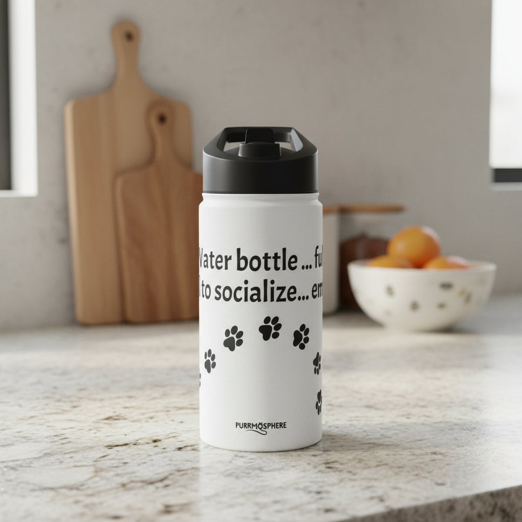 Cat Paw Water Bottle — “Will to Socialize: Empty” Funny Stainless Steel Insulated Bottle