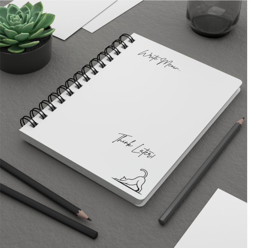 A5 Cat Notebook – “Write Meow, Think Later” Minimal Spiral Journal
